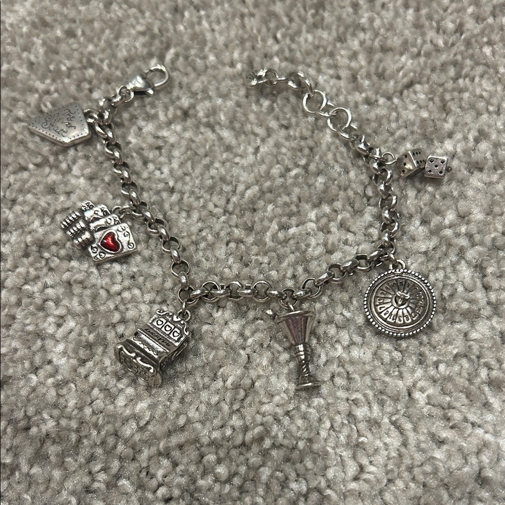 Brighton Silver Las Vegas Nevada Charm Bracelet - 6 charms dice cards gamble